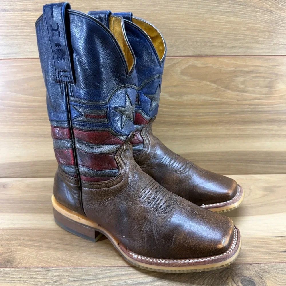 TIN HAUL Justice America Patriotic Boys Size 2 Square Toe Western Boot Rodeo